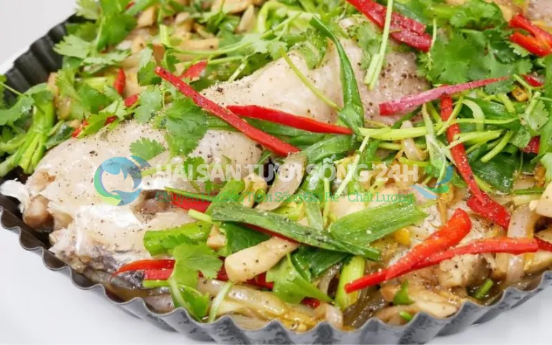 Cá đối hấp hành gừng